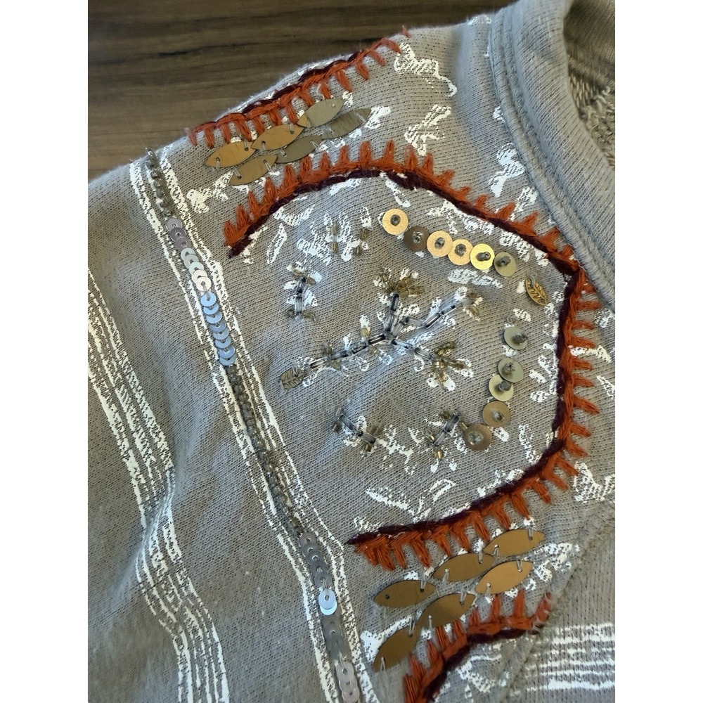Soft Surroundings Embroidered Sequin Tunic Top Gray Boho Lagenlook Size Unknown - Picture 3 of 9